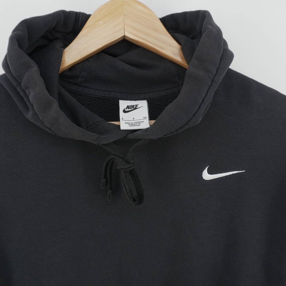 Nike Pullover Hoodie Mens Small Black Embroidered Swoosh Fleece Sweatshirt